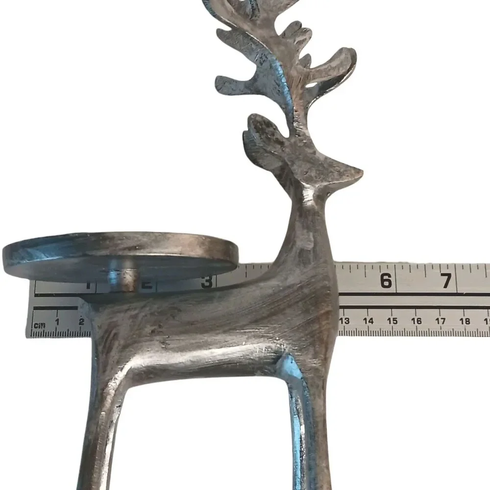 2 Silver Metal Deer Pillar Candle Holders By Pier 1 Reindeer Christmas Holiday